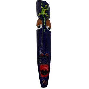 Hand-Carved Zaka WI Wooden Caribbean Totem Gecko Tribal Bold Colors Wall Hanging